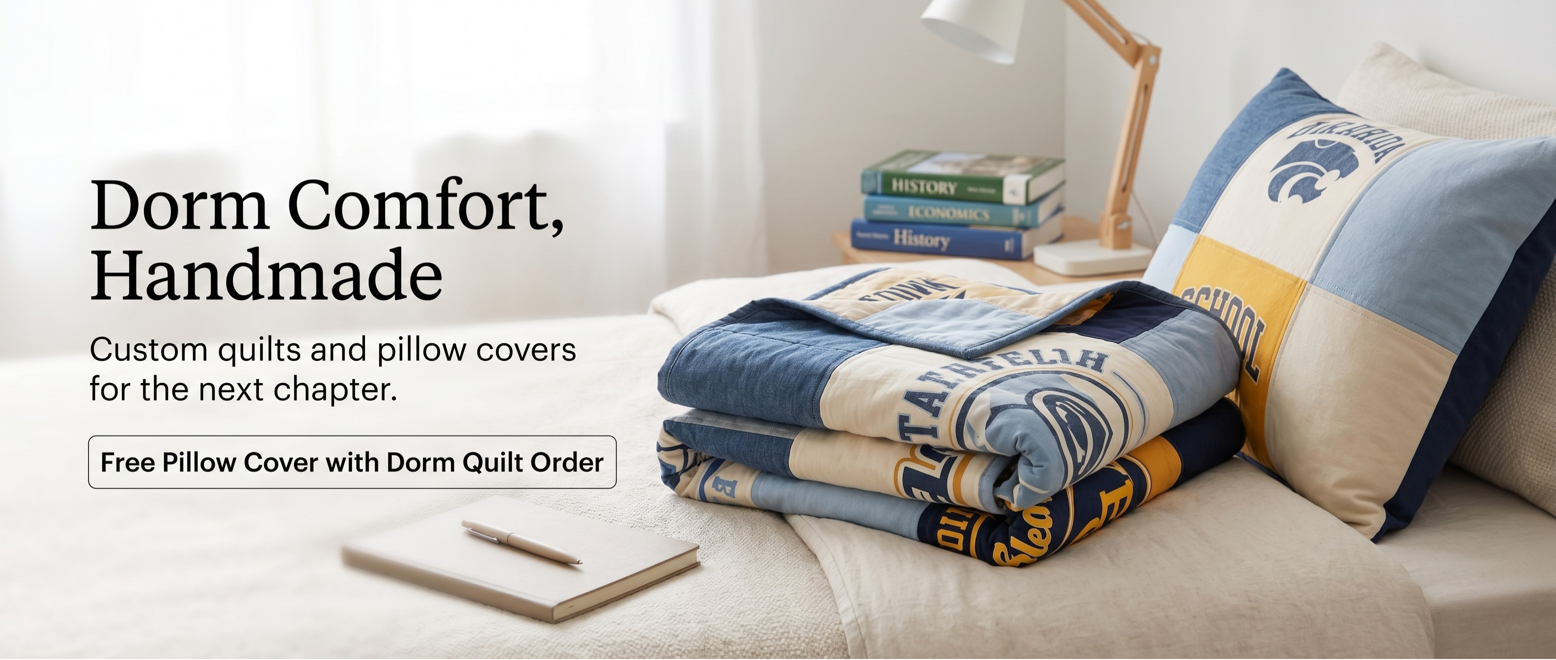 Comfort for the Next Chapter — dorm quilts, T-shirt quilts, and after-school classes, July 15 through August 31